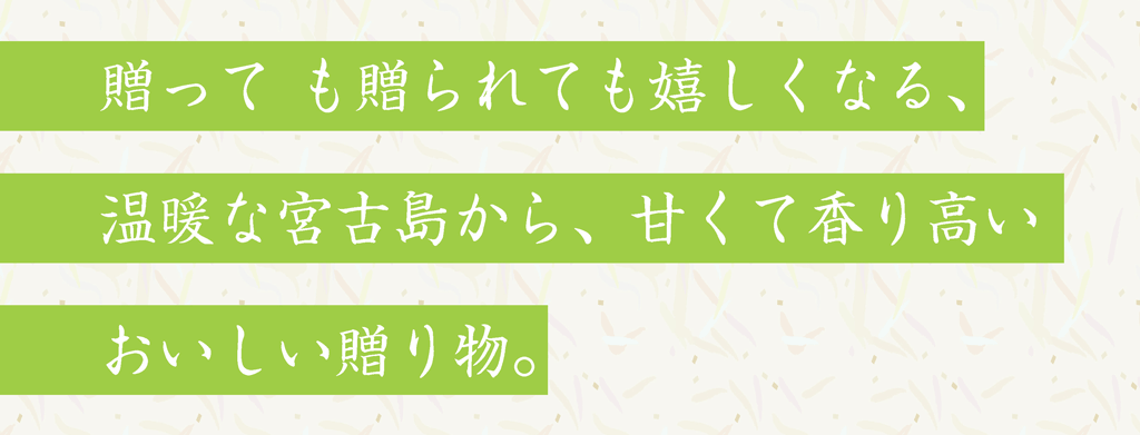 贈っても贈られても嬉しくなる、温暖な宮古島から、甘くて香り高いおいしい贈り物。